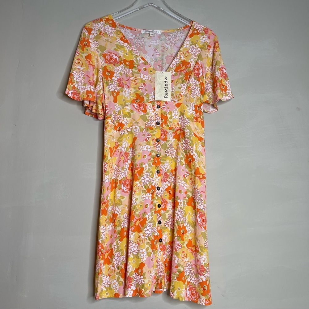 Rewind Button Front Flutter Sleeve Skater Dress